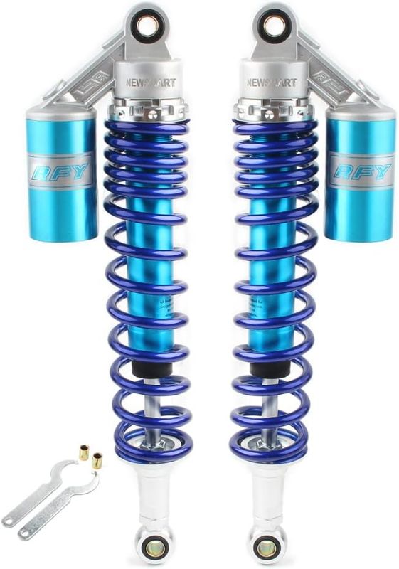 Photo 1 of Newsmarts 400mm Motorbike Air Shock Absorbers Rear Nitrogen Suspension Universal Fit for HONDA for Suzuki for Yamaha for Kawasaki ATV Go Kart Quad Dirt Sport Bikes 125cc 400MM Blue