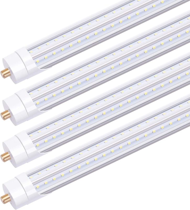 Photo 1 of (READ FULL POST) TRLIFE 65W 8FT LED Bulbs 6000K, T8 8FT V Shape LED Tube Light FA8 LED Light Bulbs with Clear Cover(150W Fluorescent Bulbs Replacement), Dual Row LED Chips, 7800Lm, Dual-Ended Power (4 Pack)
