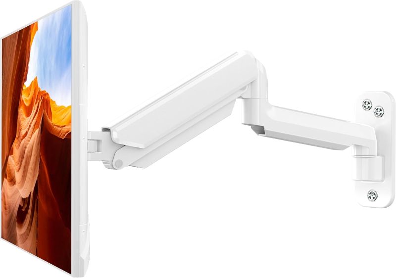 Photo 1 of Monitor Wall Mount Fits 17-32 Inch Flat/Curved Computer Screens, Single Monitor Wall Arm Holds up to 19.8lbs, Height Adjustable Gas Spring Wall Monitor Stand Tilt, VESA Mount 75/100, White