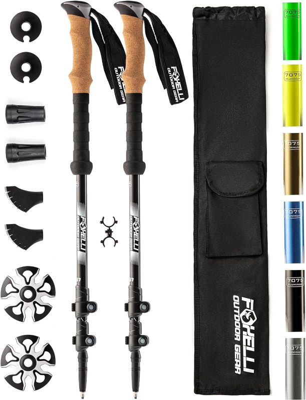 Photo 1 of Foxelli Hiking Poles – Lightweight & Collapsible with Comfortable Cork Grips, Easily Adjustable for All Heights, Includes Carry Bag and Accessories