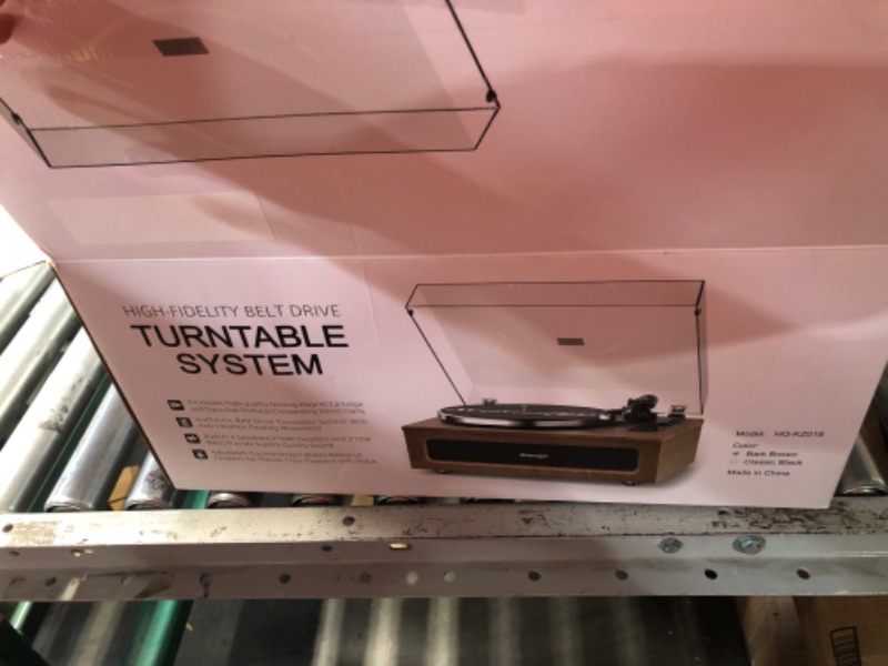 Photo 1 of All-in-One Vintage Record Player High Fidelity Belt Drive Turntable for Vinyl Records Built-in 2 Tweeter and 2 Bass Stereo Speakers, Vinyl Player with MM Cartridge, Bluetooth, Aux-in, RCA, Auto Stop Brown Built-in 4 Speakers
