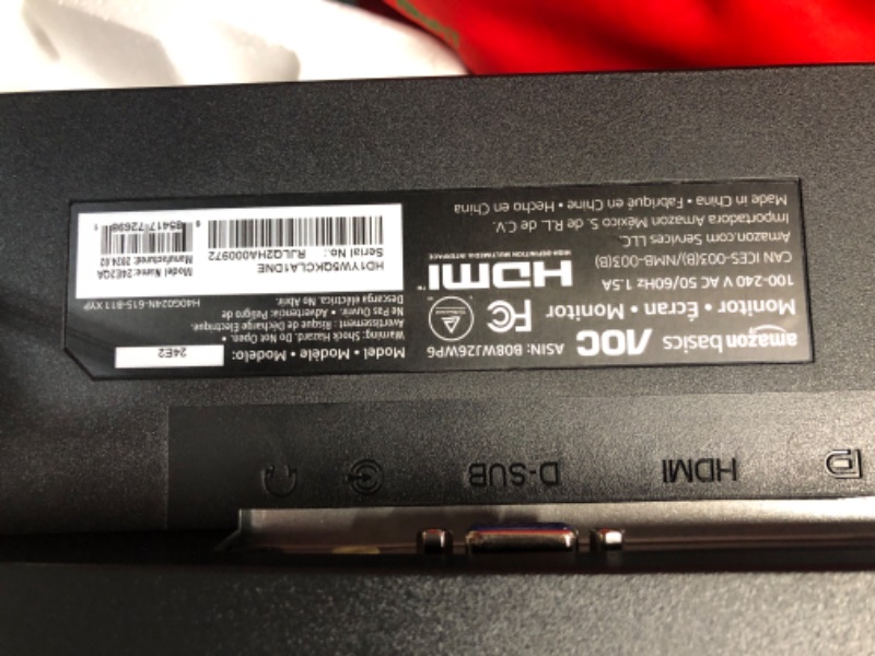 Photo 3 of Amazon Basics 24 Inch Monitor Powered with AOC Technology, FHD 1080P, 75hz, VESA Compatible, Built-in Speakers, Black 24-Inch