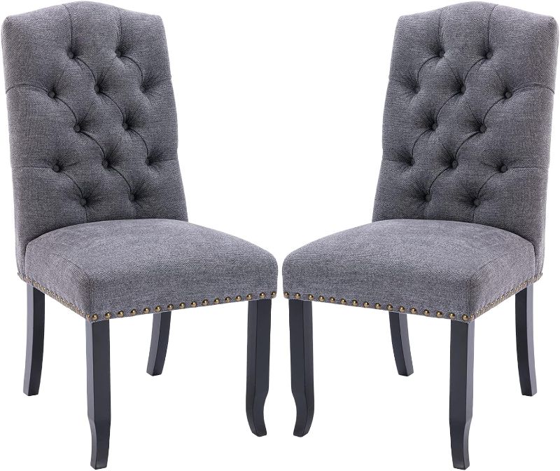 Photo 1 of ****notes****
COLAMY Tufted Dining Chairs Set of 4, Upholstered Parsons Dining Room Chairs, Fabric Kitchen Side Chair with Nailhead Trim and Wood Legs - Dark Grey Dark Grey Set of 4