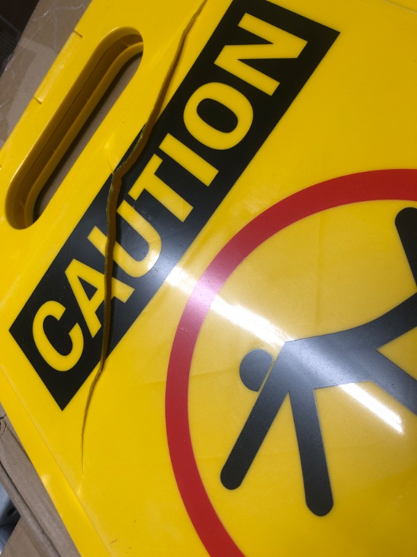 Photo 3 of (MINOR DAMAGE/ HAS A CRACK) SmartSign 25 x 12 inch “Caution - Slippery Floor” Two-Sided Folding Floor Sign with Symbol, Digitally Printed Polypropylene Plastic, Red, Black and Yellow Plastic Sign