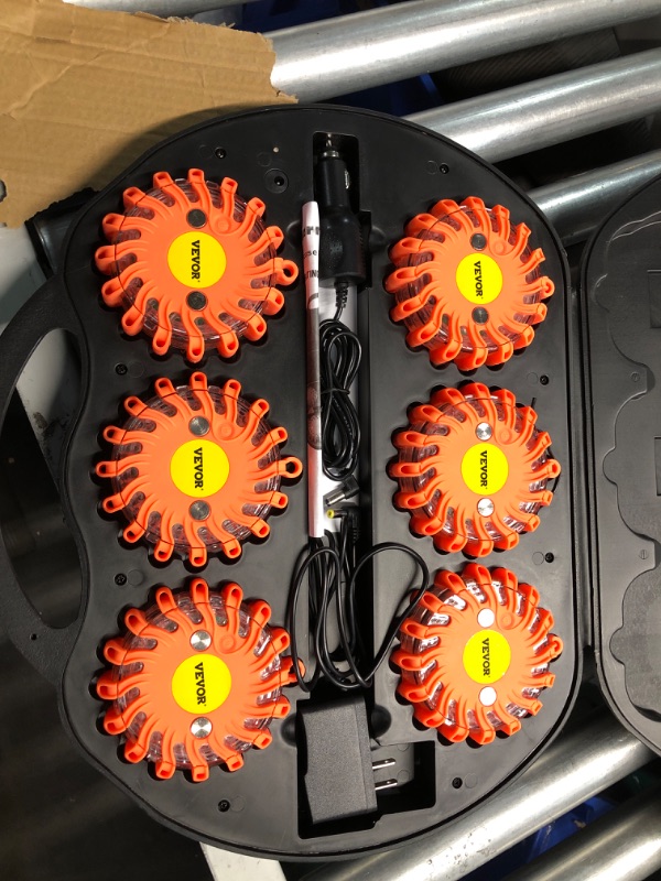 Photo 2 of Happybuy 6 Pack LED Road Rechargeable LED Disc Road Flares Emergency Strobe Light Roadside Flashing Light for The Car, Truck, Bike, RV Vehicles - Roadside Emergency Kit w/Charger & Carrying Case