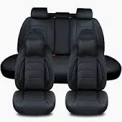 Photo 1 of TIEHESYT Black Car Seat Covers Full Set, Breathable Leather Automotive Front and Rear Seat Covers & Headrest for Comfortable Driving, Universal Auto Interior Fit for Most Kinds of Vehicles, Cars Elegant Black Front Pair and Rear