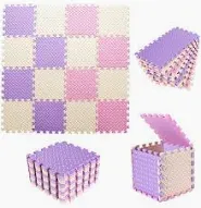 Photo 1 of 16 pink purple and beige foam puzzle pieces 