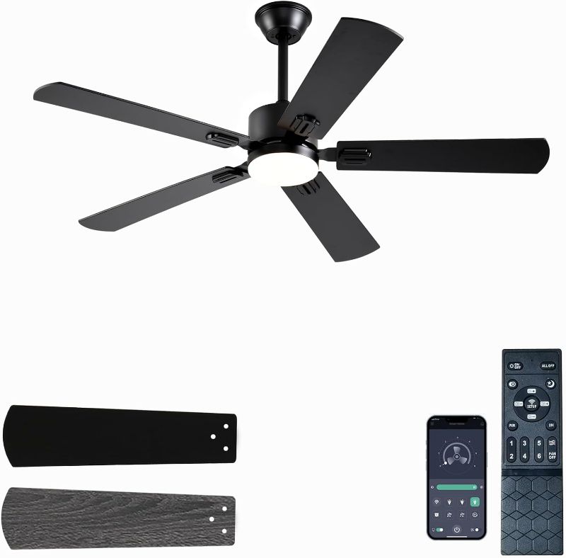 Photo 1 of **NONREFUNDABLE**FOR PARTS OR REPAIR**SEE NOTES**
52 inch Modern Ceiling Fans with Lights APP/Remote Control, Low Profile Reversible 6 Speeds Ceiling Fan Light for Indoor/Outdoor Patio Bedroom Living Room,Black