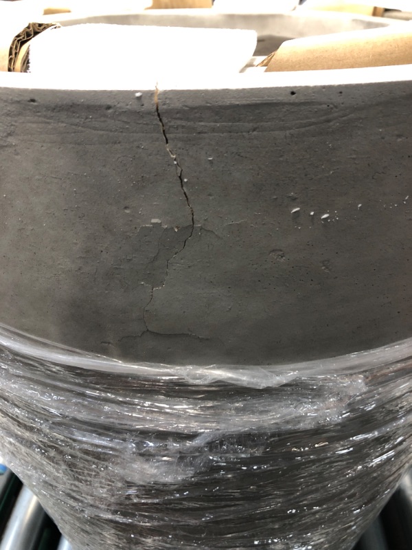 Photo 4 of ***CRACK ON LARGEST POT.  SEE PHOTOS***
22.4", 20.4" and 18.1"H Round Weathered Finish Concrete Planters Set of 3, Outdoor Indoor w/Drainage Hole & Rubber Plug