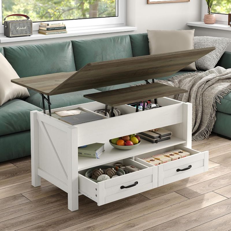 Photo 1 of ***STOCK PHOTO REFERENCE ONLY***
Lift top coffee table. White base with dark brown table top.  