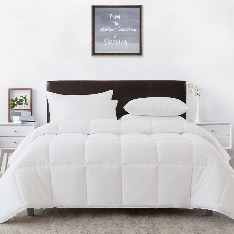 Photo 1 of ***STOCK PHOTO REFERENCE ONLY*** Comforter White Down Alternative Comforter with Corner Tabs,Fluffy Soft Noiseless Duvet Insert Machine Washable- full/twin