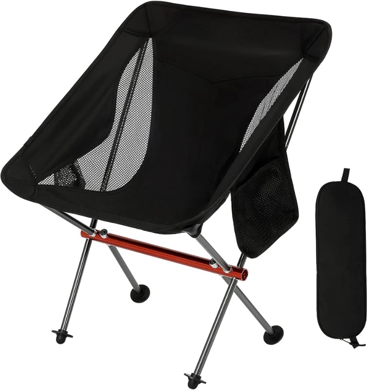 Photo 1 of Ultralight Portable Camping Chair,Aviation Aluminum Frame Compact Folding Chairs, 300lbs Capacity with Wide Feet and Storage Bag, Suitable for Camping,BBQ,Hiking,Beach,Lawn (Black)