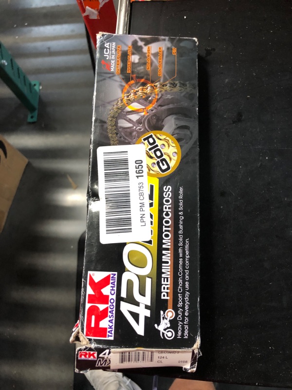 Photo 2 of RK Racing Chain GB420MXZ-124 (420 Series) Gold 124 Link Heavy Duty MX/SX Racing Non O-Ring Chain with Connecting Link 124 Link Gold