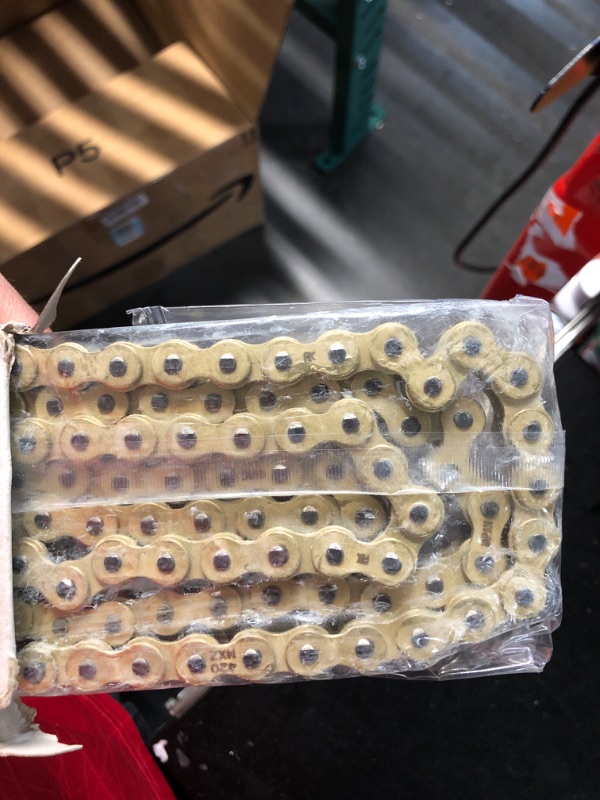 Photo 3 of RK Racing Chain GB420MXZ-124 (420 Series) Gold 124 Link Heavy Duty MX/SX Racing Non O-Ring Chain with Connecting Link 124 Link Gold