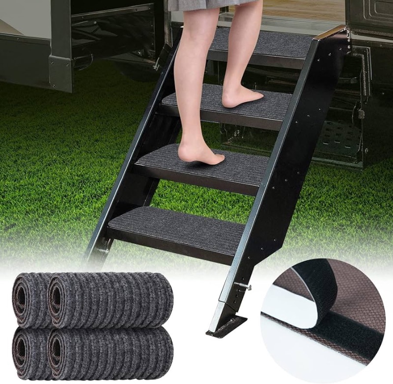 Photo 1 of (READ FULL POST) RV Step Covers 4 Pack RV Step Rug, RV Stair Covers Carpets for Mobile Home, Camper, 24 inch Wide (24”*7.5”, Black)