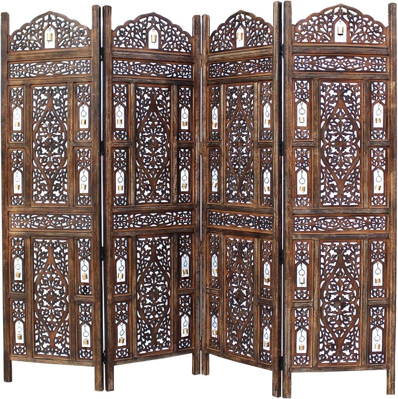 Photo 1 of Room Divider Wood Screen - Ghanti Bells Antique Brown 