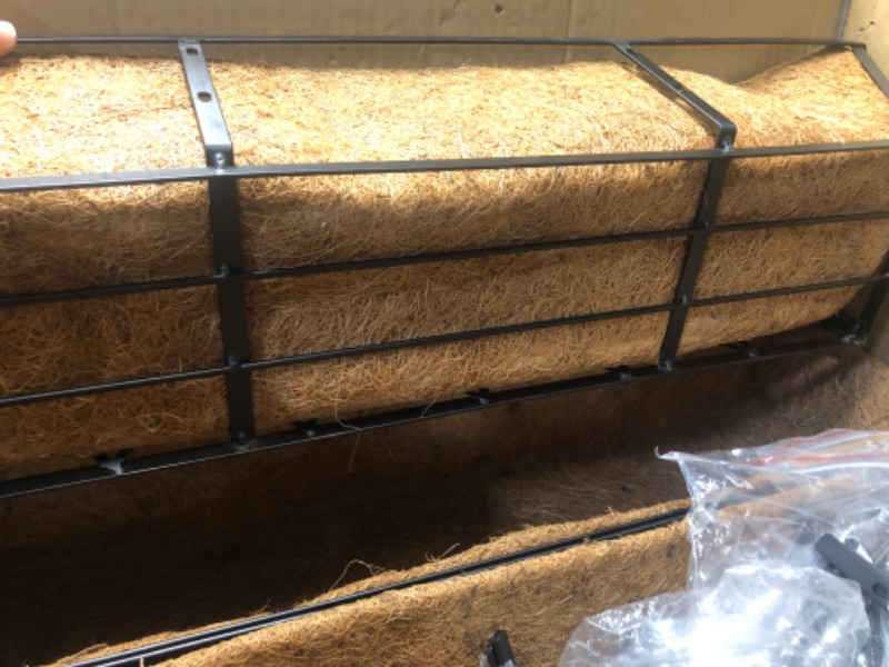 Photo 1 of Window Deck Railing Planters Boxes with Coconut Liner, 24 Inch Window Boxes Planters Metal Black (16 Pcs)