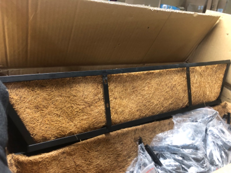 Photo 1 of Window Deck Railing Planters Boxes with Coconut Liner, 24 Inch Window Boxes Planters Metal Black (16 Pcs)