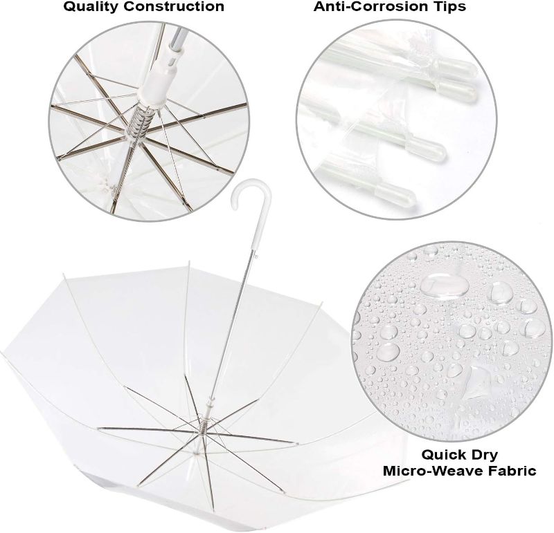 Photo 1 of **NON-REFUNDABLE, 2 PACK**
Pack of 2 Wedding Style Stick Umbrellas Large Canopy Windproof Auto Open J Hook Handle in Bulk (Crystal Clear) 46"