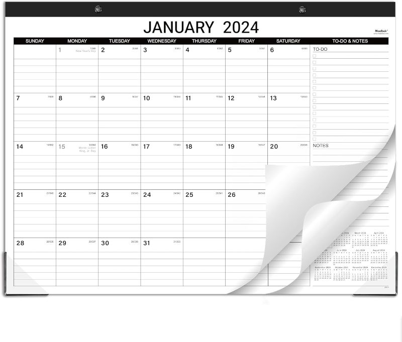 Photo 1 of 2024 Desk Calendar - Large Desk Calendar 2024, Jan 2024 - Dec 2024, 22" x 17", Large Ruled Blocks, 2 Corner Protectors