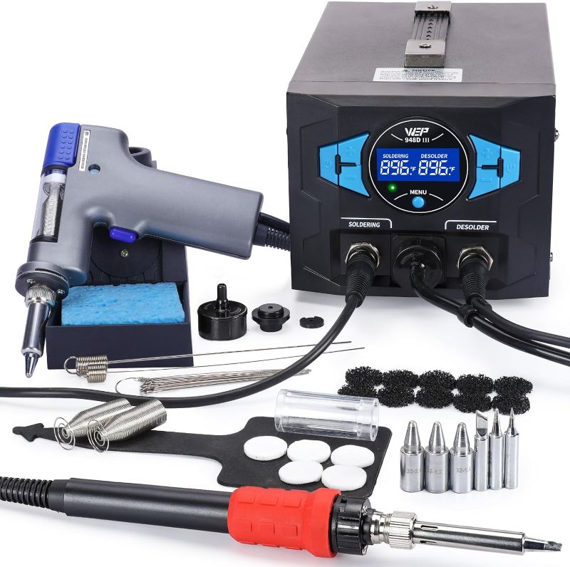 Photo 1 of WEP 948D III 2-IN-1 ESD Safe Desoldering Station & Soldering Station with Fast-Heating Desoldering Gun & Soldering Iron, Sleep Mode, Automatic Shutdown, Temperature Calibration with 31 Pcs Accessories