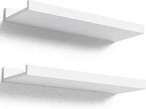 Photo 1 of Floating Shelves Wall Mounted Set of 2, Modern White Shelves for Bedroom, Nursery Shelves with Lip, Display Picture Ledge Shelf for Wall Decor Living Room Bathroom Kitchen - White
