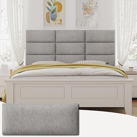 Photo 1 of Upholstered Wall Mounted Headboard, 3D Soundproof Wall Panels Peel and Stick Floating Headboards for Queen Size Bed, Boho Dorm Tufted Bed Headboard in Beige (9 Panels, 10" x 24")