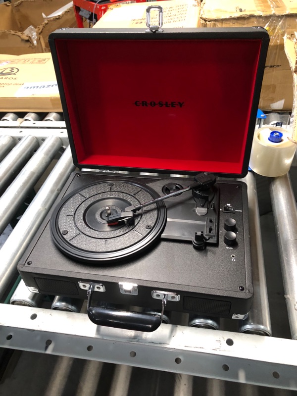 Photo 2 of **PARTS ONLY NON-REFUNDABLE READ NOTES**Crosley CR8005F-BK Cruiser Plus Vintage 3-Speed Bluetooth in/Out Suitcase Vinyl Record Player Turntable, Black/Red