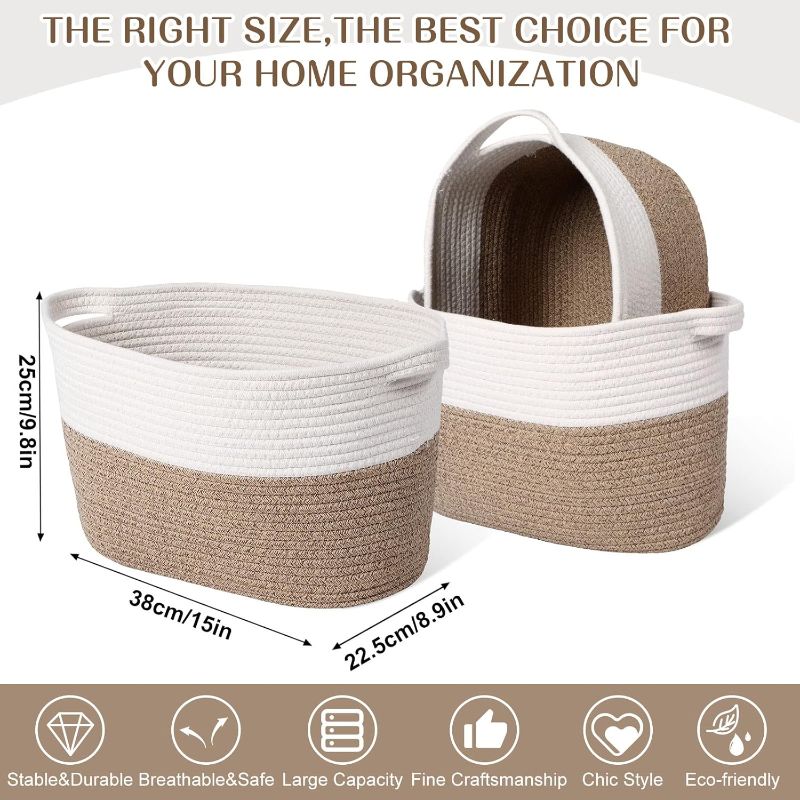 Photo 1 of *****STOCK IMAGE FOR SAMPLE*****
Pack Woven Rope Basket for Storage, Cotton Rope Storage Baskets for Blankets Woven Basket for Magazines Crafts Nursery Storage Bins for Storage Living Room  (Khaki White) 12 x 15 x 9.5 Inches ROUND