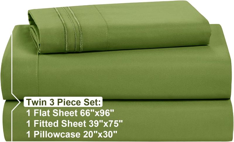 Photo 1 of (READ FULL POST) Nestl Twin Sheets Set - 3 Piece Twin Bed Sheets, Double Brushed Twin Sheet Set, Hotel Luxury Bed Sheets Twin Size, Extra Soft Calla Green Sheets, Twin Size Bed Set
