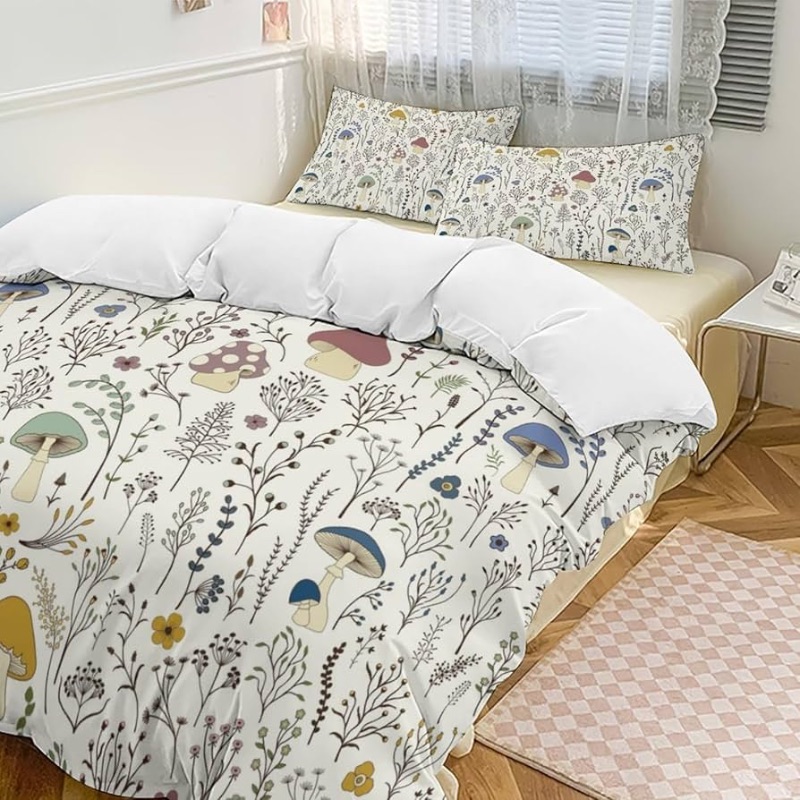 Photo 1 of ** Missing pillow covers**DUVET COVER ONLY****Zusbest Queen Sheet Set 100% Percale Cotton Green Floral Bed Sheet Set Yellow Flower & Green Leaves Botanical Pattern Printed on White Garden Luxury Crisp Soft Deep Pocket Fitted Sheet 17.5'' 