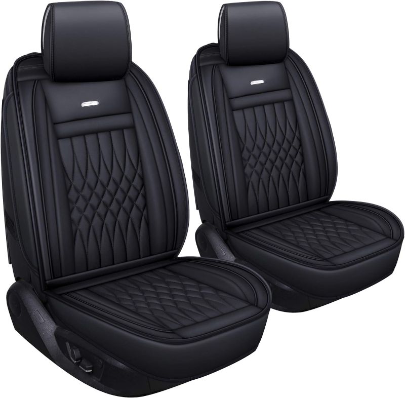 Photo 1 of (READ FULL POST) LUCKYMAN CLUB 2 PC Front Car Seat Covers with Waterproof Faux Leather Universal for Sedan SUV Truck Fit for Tacoma Altima Chevy Camry RAV4 CRV Rogue Forester (Black- 2pcs)
