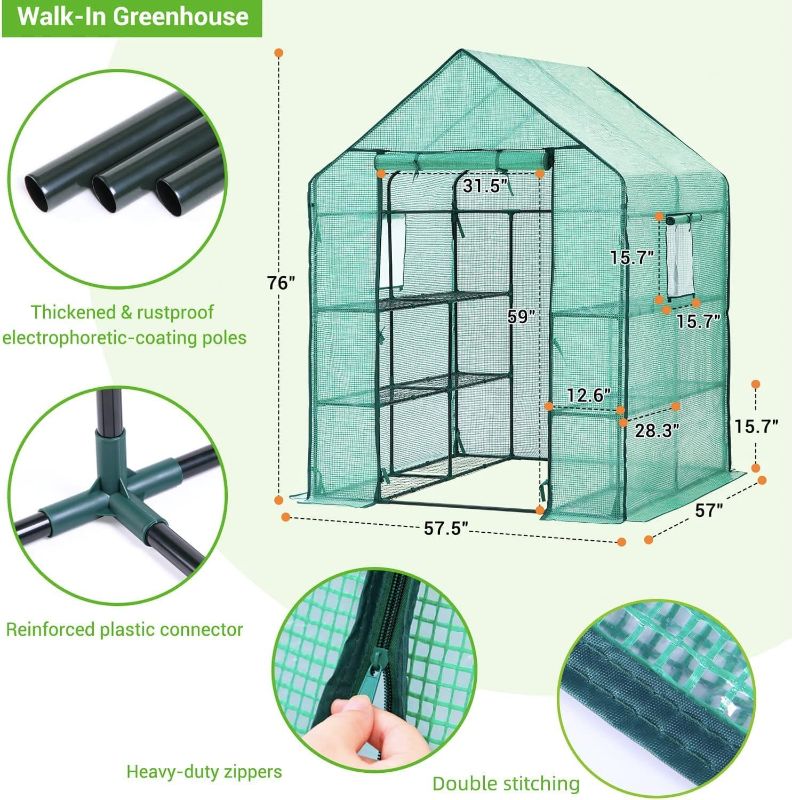 Photo 3 of (NON-REFUNDABLE) Greenhouse for Outdoors with Screen Windows, Ohuhu Walk in Plant Greenhouses Heavy Duty with Durable PE Cover, 3 Tiers 12 Shelves Stands 4.8x4.8x6.3 FT Plastic Portable Green House with Shelf Clips 3 tier 12 shelves PE Cover