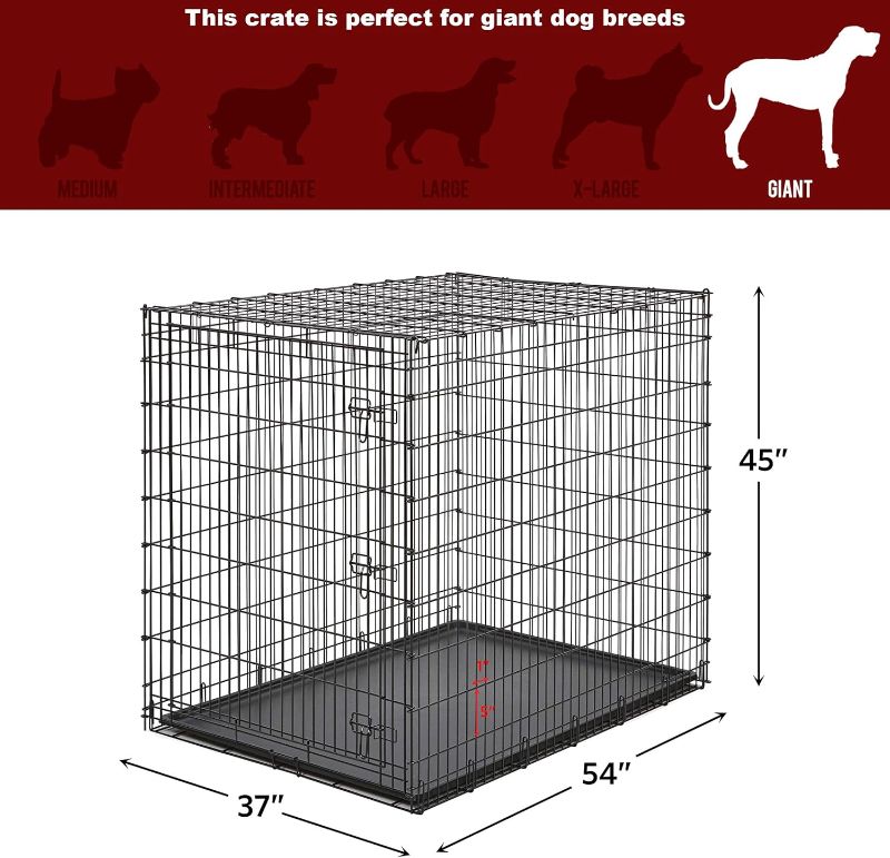 Photo 3 of (READ FULL POST) Midwest Homes for Pets Ginormous Single Door 54-Inch Dog Crate for XXL Dogs Breeds; Great Dane, Mastiff, St. Bernard, Drop Pin Assembly Requires Two People; Divider Panel Not Included; Black: SL54 Black 54.0"L x 37.0"W x 45.0"H