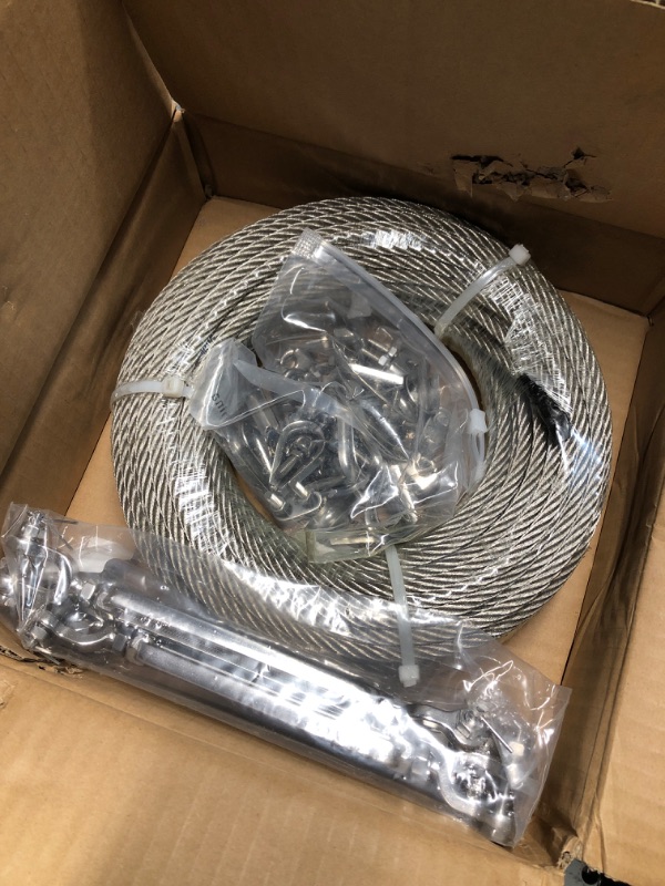 Photo 2 of (READ FULL POST) hannger 1/4" Stainless Steel Aircraft Cable 50ft Wire Rope with 4 Turnbuckle, Wire Rope Clamp & Thimble, 7X 19 Strands Marine Grade Stainless Steel Cable, 6400lbs Breaking Strength