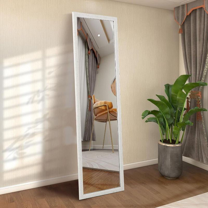 Photo 1 of (READ FULL POST) FANYUSHOW Dressing Mirror, Modern, Full Length, Rectangular and Wall-Mounted Door Mirror, Easy to Assemble, Used for Full Body View [White, 50" x 14"]