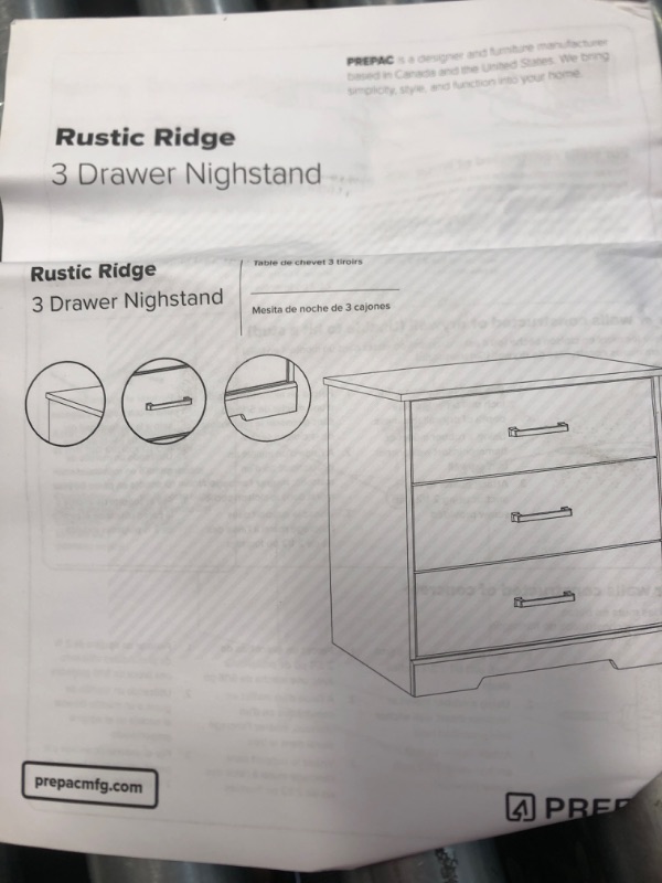 Photo 4 of (opened for inspection)(see all imagesa) Prepac Rustic Ridge Farmhouse 3-Drawer Nightstand, Washed White, ADNR-1603-1