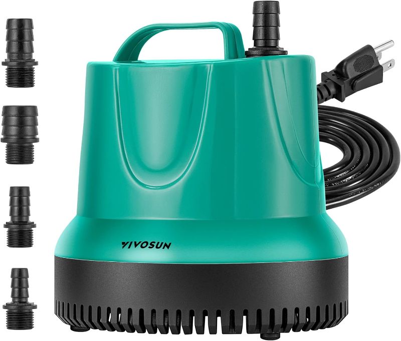 Photo 1 of ***DOES NOT POWER ON*** VIVOSUN 850GPH 60W Submersible Pump for Fish Tank, Pond, Aquarium, Hydroponic Systems with 5ft Power Cord and 4 Nozzles Blue
