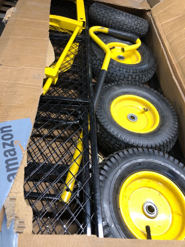 Photo 2 of ***USED - DAMAGED - MISSING PARTS - SEE COMMENTS***
Steel Garden Cart, 2-in-1 1400 lbs Heavy Duty Utility Wagon, with Removable Mesh Sides to Convert into Flatbed, 240° U-Turn 13" Pneumatic Tires Garden Wagon for Farm Yard Lawn Garden Camping Black 1400 l