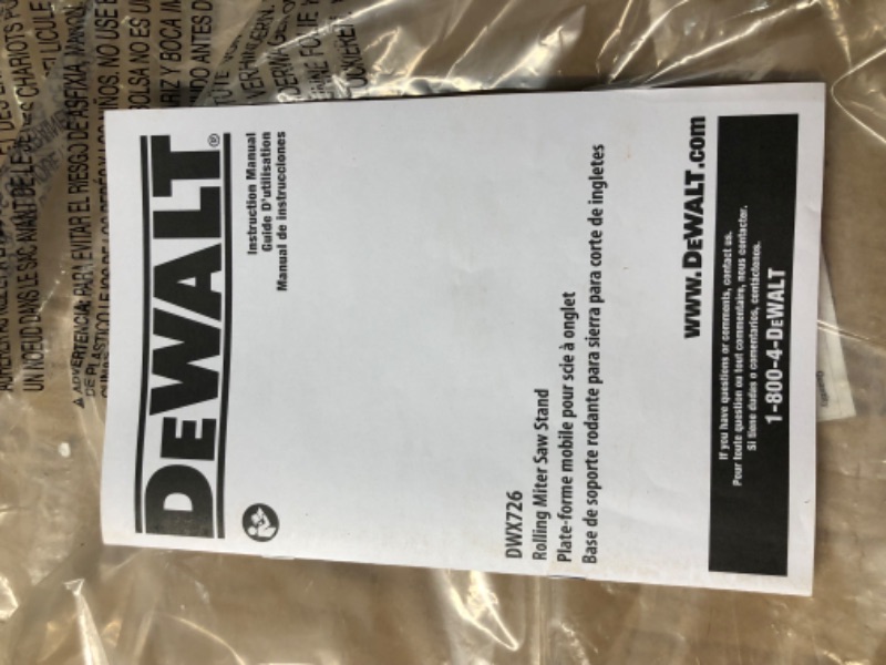 Photo 7 of ***USED - DAMAGED - SCRATCHED - LIKELY MISSING PARTS - UNABLE TO VERIFY FUNCTIONALITY - SEE PICTURES***
DEWALT (DWX726) 32-1/2 in. x 60 in. Rolling Miter Saw Stand with 300 lbs. Capacity, Yellow