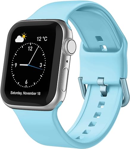 Photo 1 of Sport Band Compatible with Apple Watch Bands 49mm 45mm 44mm 42mm 41mm 40mm 38mm, Soft Silicone Wristband Replacement Strap with Classic Clasp for iWatch Series 9 Ultra SE 8 7 6 5 4 3 2 1 for Women Men BBPink 42/44/45mm- Teal