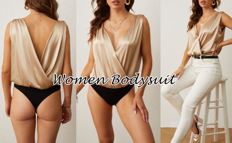 Photo 1 of [Size S] SHatant Women Bodysuits High Waist Bodysuit Silk Satin Sleeveless Bodysuit Elegant V Neck Tank One Piece Body Suit for Women