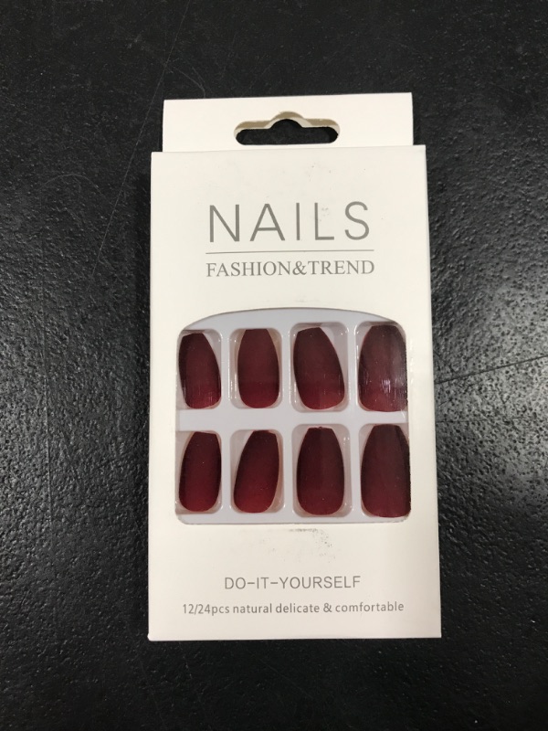 Photo 1 of ANDGING Matte Red Press on Nails Short Medium Coffin Fake Nails for Women Girls Glue on Nails Acrylic Square False Nails Full Cover Manicure Press on Nail Gel Stick on Nails for Wedding 24Pcs