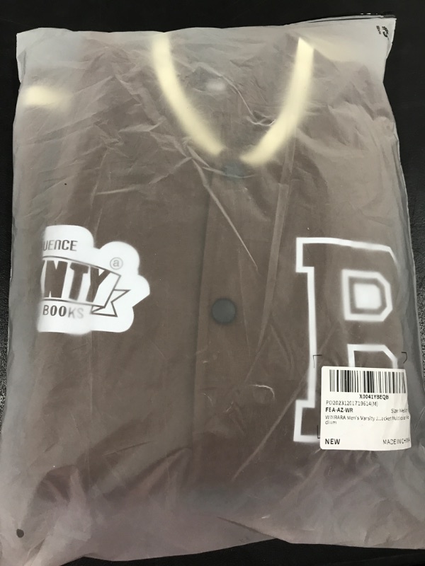 Photo 2 of [Size S] WDIRARA Men's Varsity Jackets Button Front Letter Print Long Sleeve Letterman Baseball Bomber Jacket