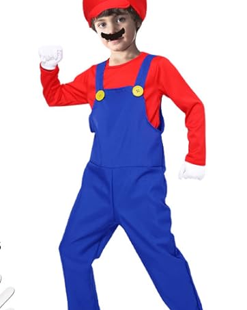 Photo 1 of [Size 5-6] Plumber Costume for Kids-Plumber Costume for Boys Halloween Cosplay Jumpsuit with Hat Mustache Gloves
