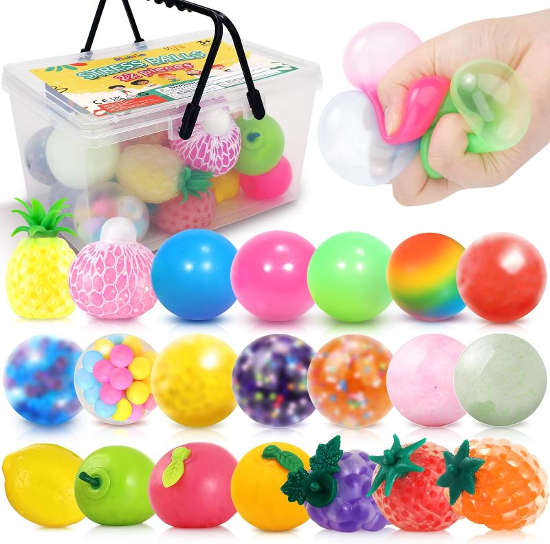 22 Pack Stress Balls Set - Fruit Sensory Toys Squishy Balls For Adults 