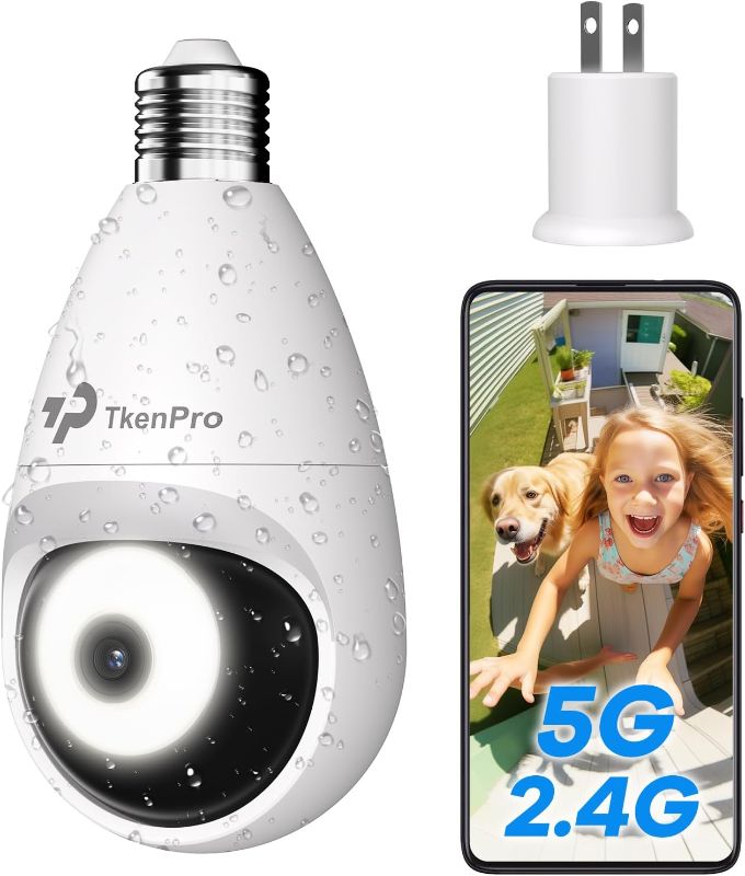 Photo 1 of TKENPRO Light Bulb Security Camera Outdoor 5G&2.4G Dual IP65 Waterproof with 2K Full Color Night Vision Light Bulb Camera 360° Motion Detection (2 Pack)