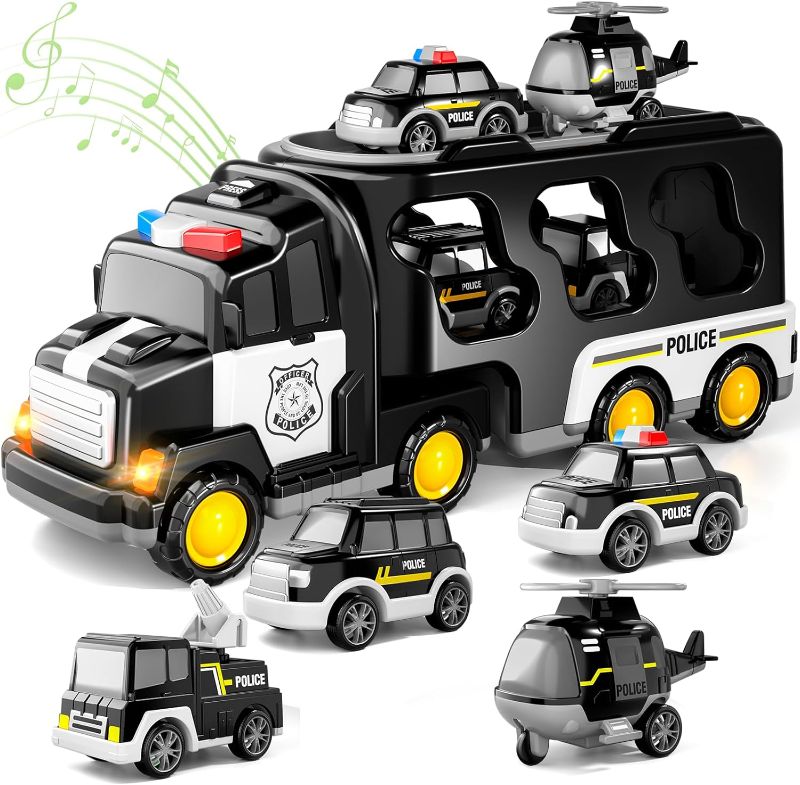 Photo 1 of Police Car Toys for Toddlers 3-5 Years Old 7 in 1 Friction Power Toy Car with Police Truck, Lights and Sounds Christmas Emergency Vehicle Toy Set for Boys & Girls Birthday Gifts