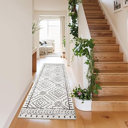 Photo 1 of Ponjauk Moroccan Boho Runner Rug 2x6 - Non-Slip, Washable, Absorbent Hallway Carpet, Perfect for Kitchen, Bedroom, Dining Room - Beige