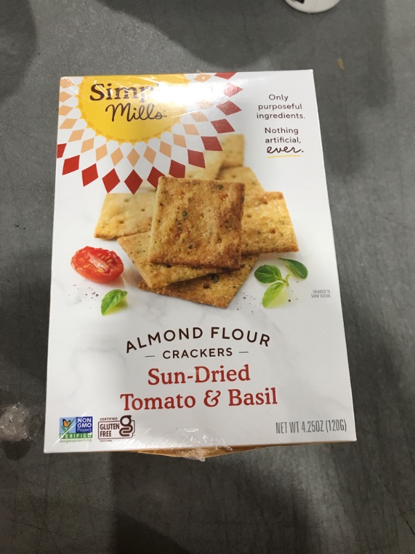 Photo 2 of Simple Mills Almond Flour Crackers, Sundried Tomato & Basil - Gluten Free, Vegan, Healthy Snacks, Plant Based, 4.25 Ounce (Pack of 3) Sundried Tomato & Basil 4.25 Ounce (Pack of 3)